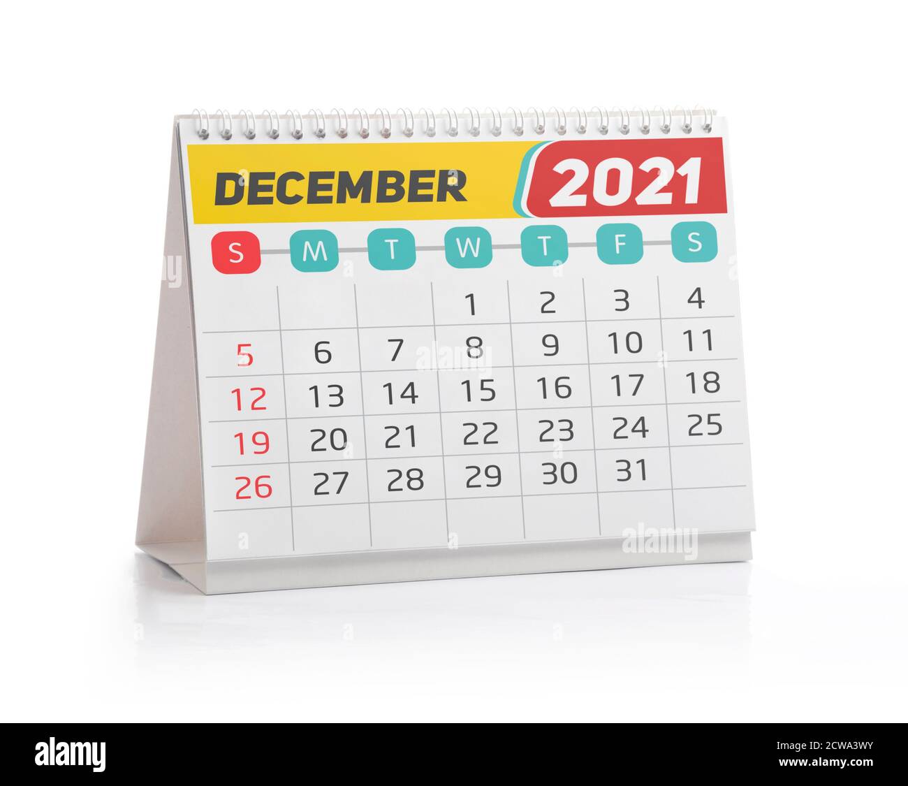 Dezember 2021 Office Kalender isoliert auf Weiß Stockfoto