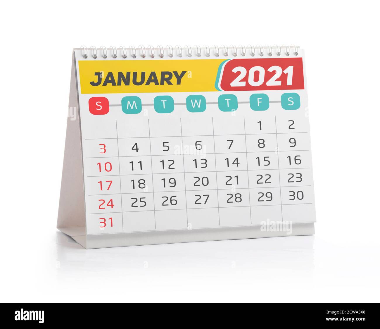 Januar 2021 Office Kalender isoliert auf Weiß Stockfoto