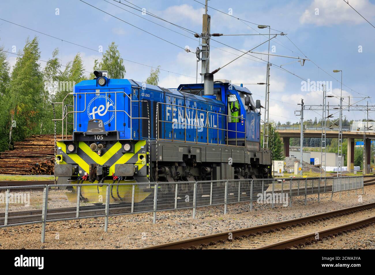 Fenniarail Klasse Dr18 No. 105, CZ Loco baute die Diesel-elektrische Schwerlastlokomotive der Fenniarail Oy im Bahnhof Salo, Finnland. September 2020. Stockfoto