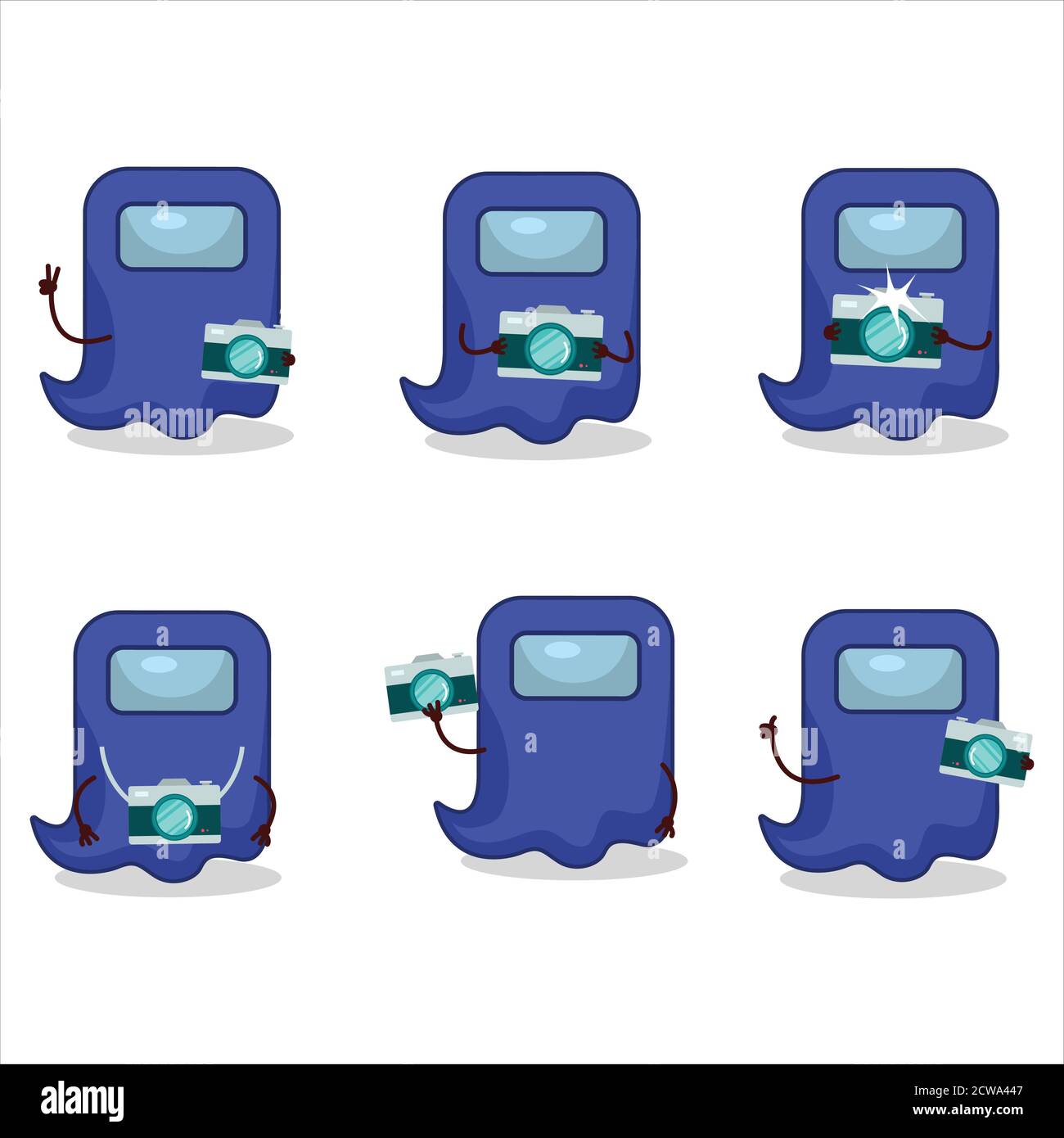 Fotograf Beruf Emoticon mit Geist unter uns blauen Zeichentrickfigur Stock Vektor