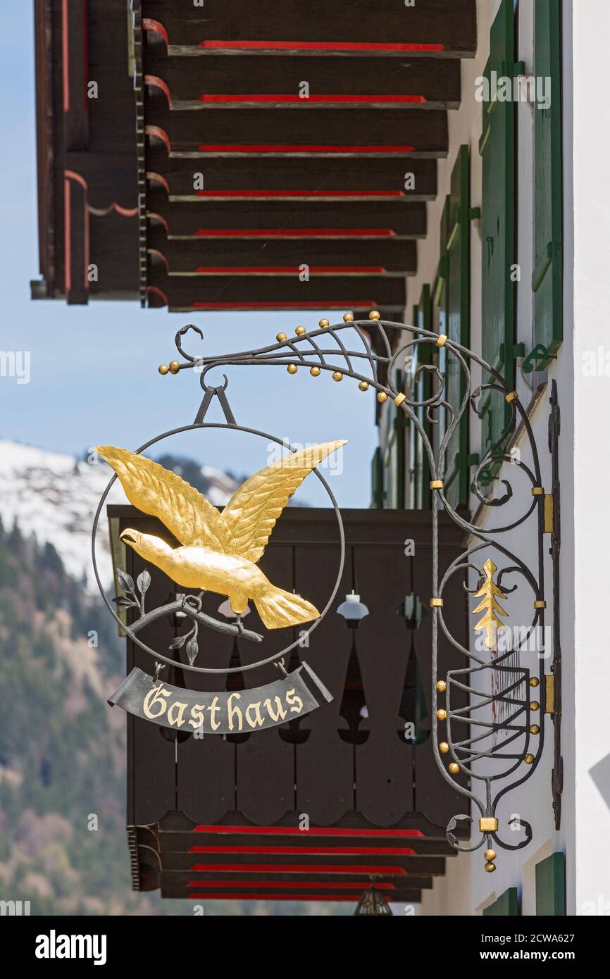 Birgsau, Oberstdorf, Stillachtal, Gasthaus, Zunftschild, Bayern, Deutschland Stockfoto