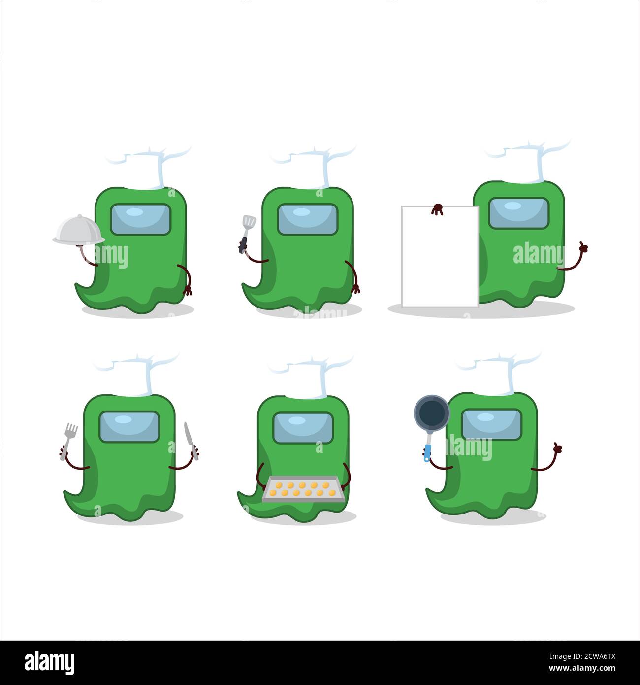 Cartoon Charakter der Geist unter uns grün mit verschiedenen Koch Emoticons Stock Vektor