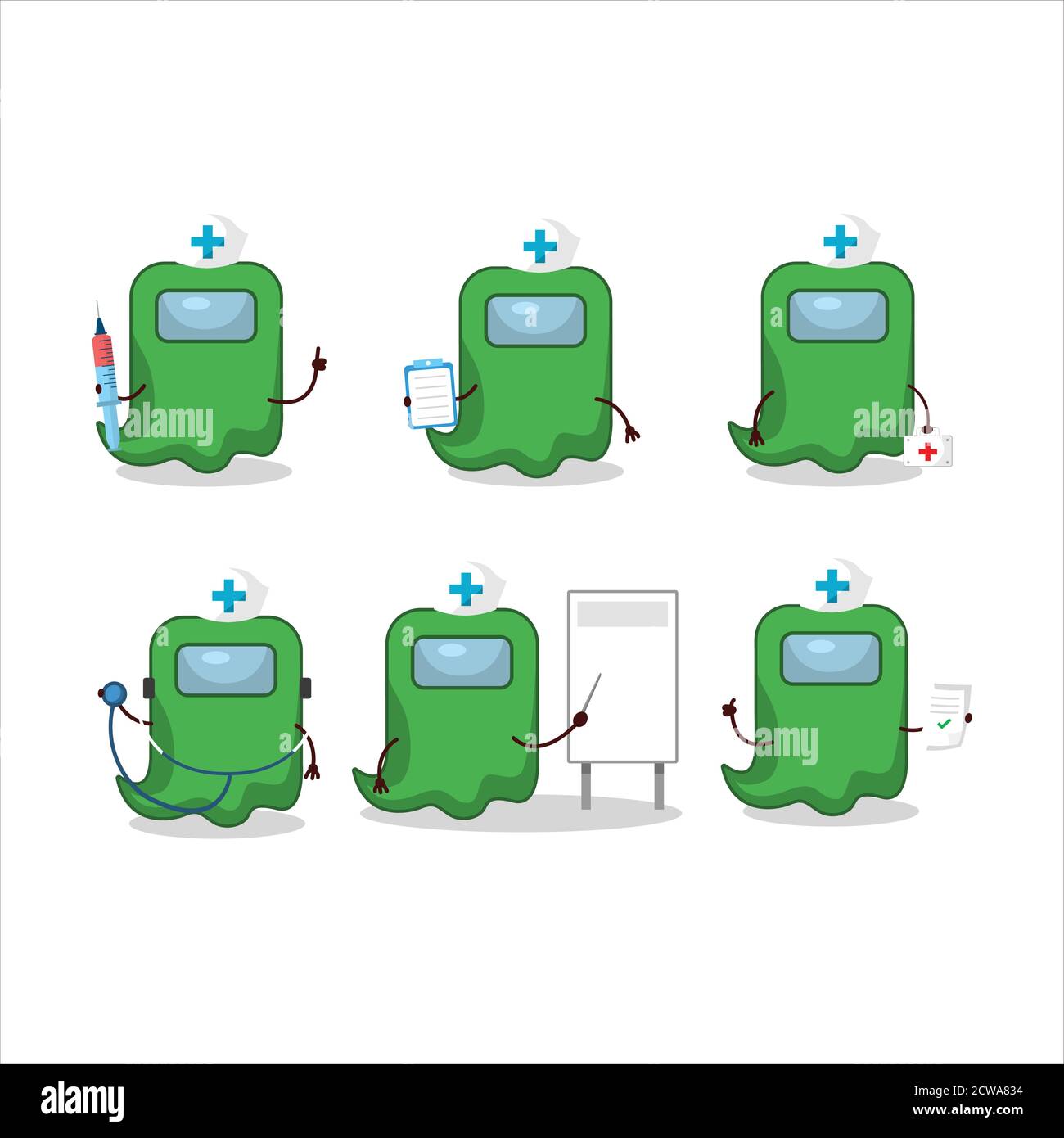 Arzt Beruf Emoticon mit Geist unter uns grünen Zeichentrickfigur Stock Vektor