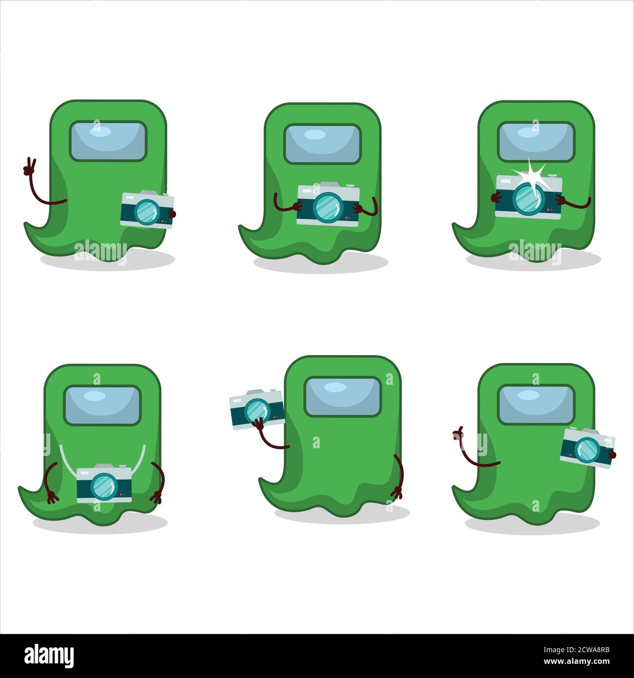 Fotograf Beruf Emoticon mit Geist unter uns grünen Zeichentrickfigur Stock Vektor