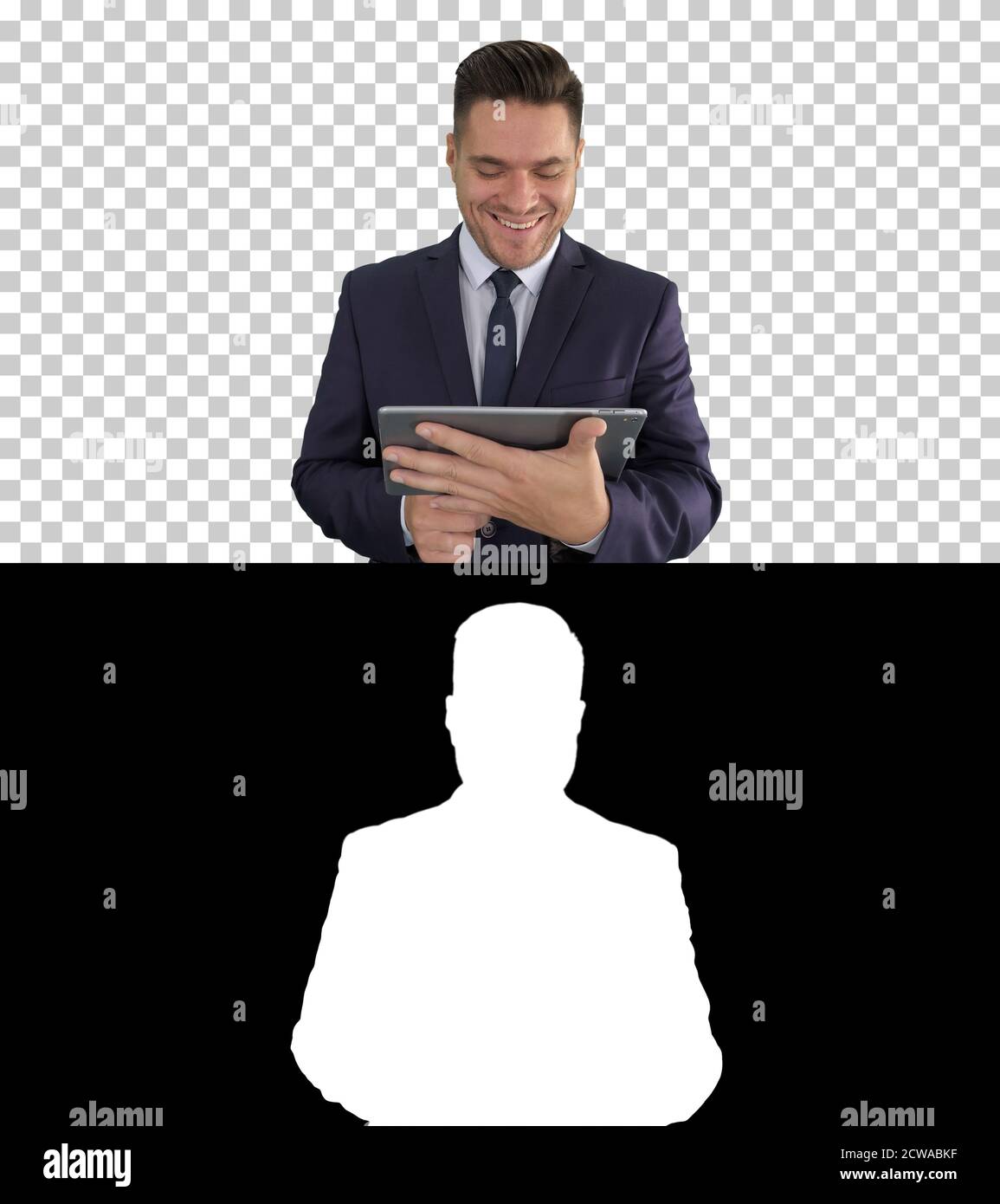 Reifen gut aussehend emotional Geschäftsmann beobachten lustige Video in po Stockfoto