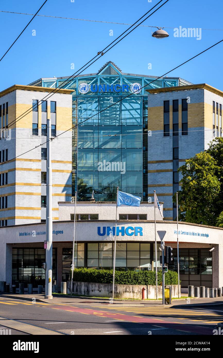 Sitz des Hohen Kommissars der Vereinten Nationen für Flüchtlinge (UNHCR) in Genf, Schweiz, eine UN-Spezialagentur für Flüchtlinge weltweit. Stockfoto