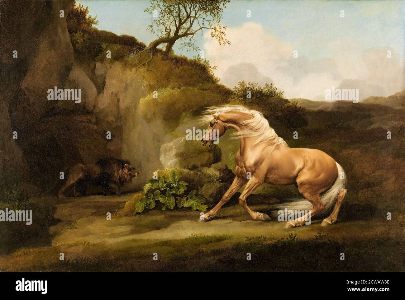 Pferd erschreckt von einem Löwen, Gemälde von George Stubbs, 1762-1768 Stockfoto