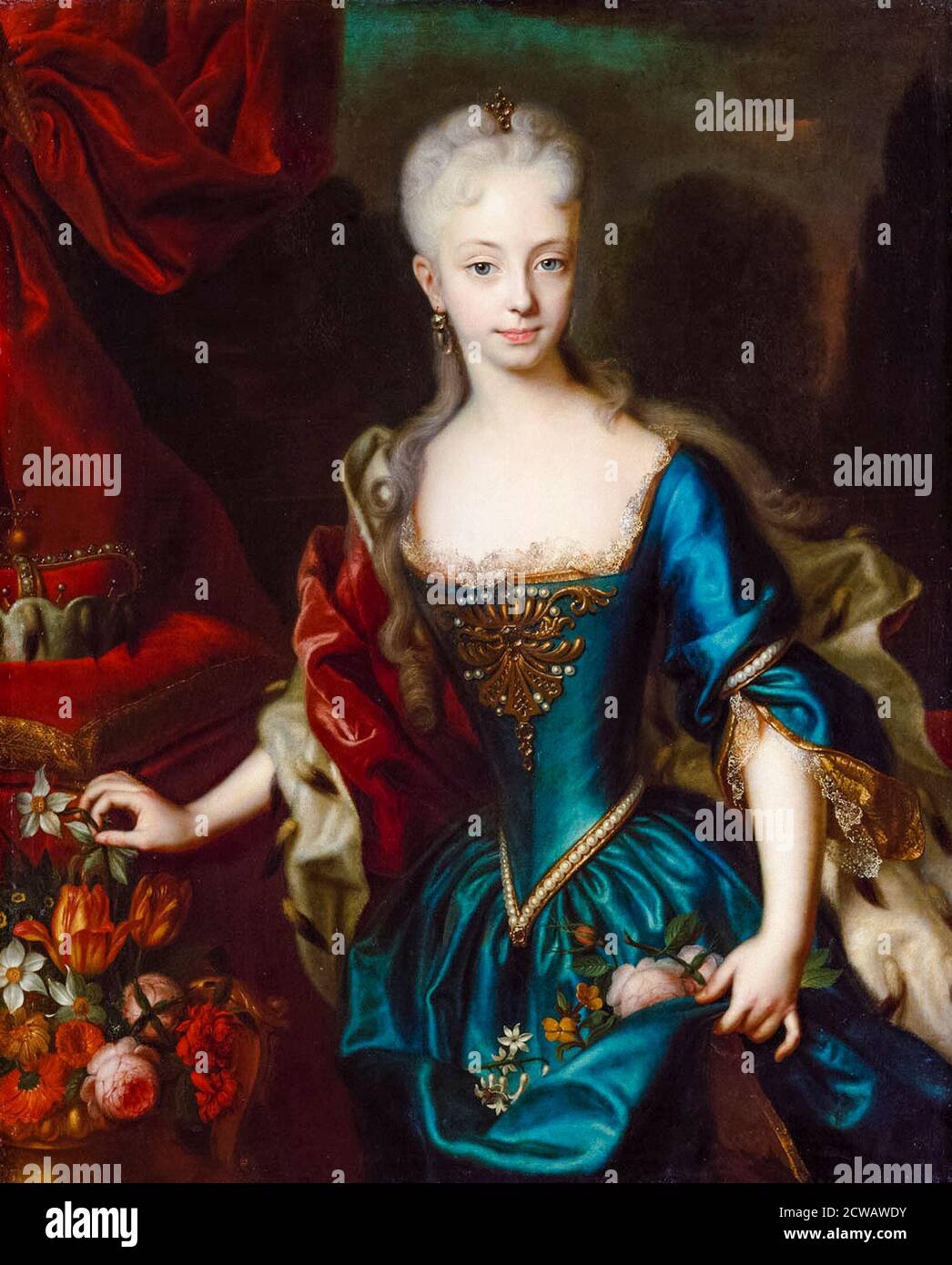 Maria Theresia (1717-1780), Erzherzogin von Österreich, als junges Mädchen, später Königin von Ungarn und Böhmen, Heilige Römische Kaiserin, Porträtmalerei von Andreas Moller, um 1727 Stockfoto