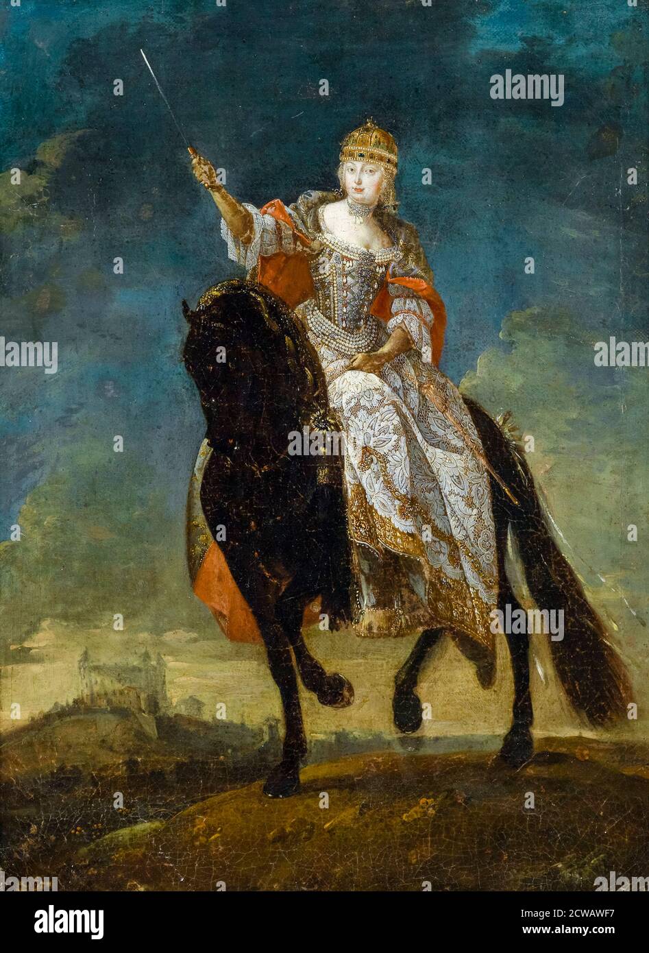 Maria Theresia (1717-1780) als Königin von Ungarn und Böhmen, Heilige Römische Kaiserin, Reiterporträt um 1750, unbekannte Künstlerin Stockfoto