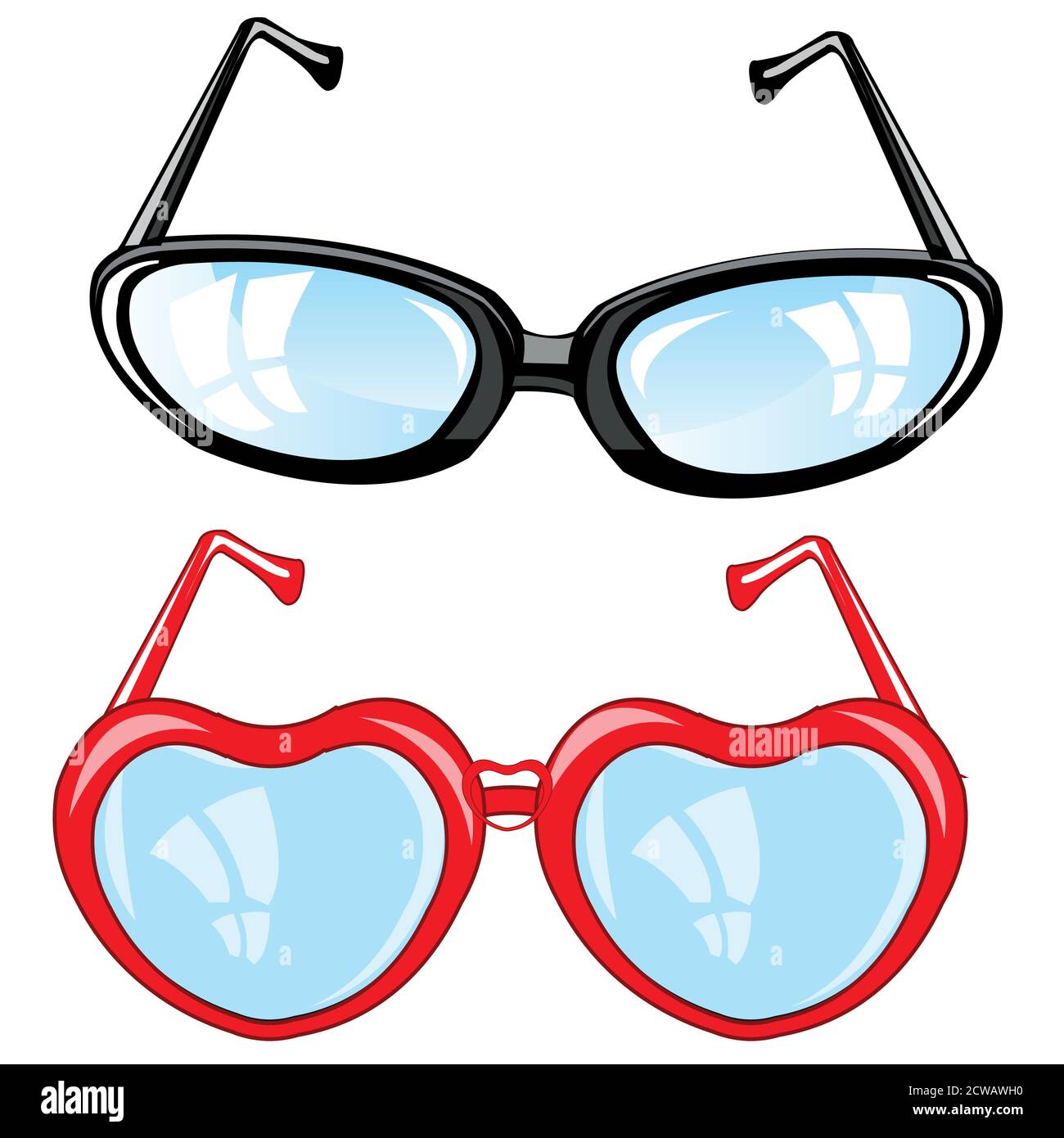 Übliche Brillen und Brillen in Form Herz Stock Vektor