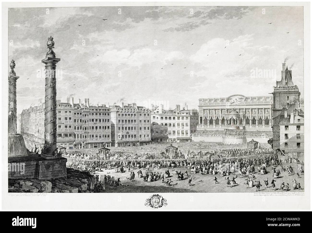 Die Ankunft von Königin Marie Antoinette (1755-1793) im Hotel de Ville, Paris, Stich von Jean-Michel Moreau le Jeune, 1782 Stockfoto