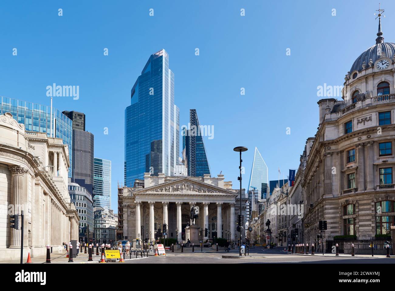 Bank in der City of London, Großbritannien, am 18. September 2020, mit ruhigen Straßen und keine Stadtarbeiter Stockfoto