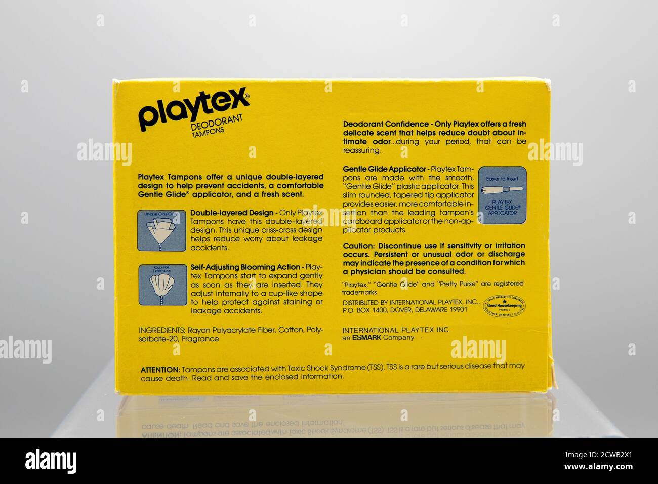 Playtex Deodorant Tampons in den späten 1970er Jahren, Proctor, Gamble  veröffentlicht die Rely super absorbierende Tampon. Hergestellt aus  Polyester, das mit Carboxymethylcellulose behandelt wurde – einer  chemischen Zusammensetzung, die Bakterien ...