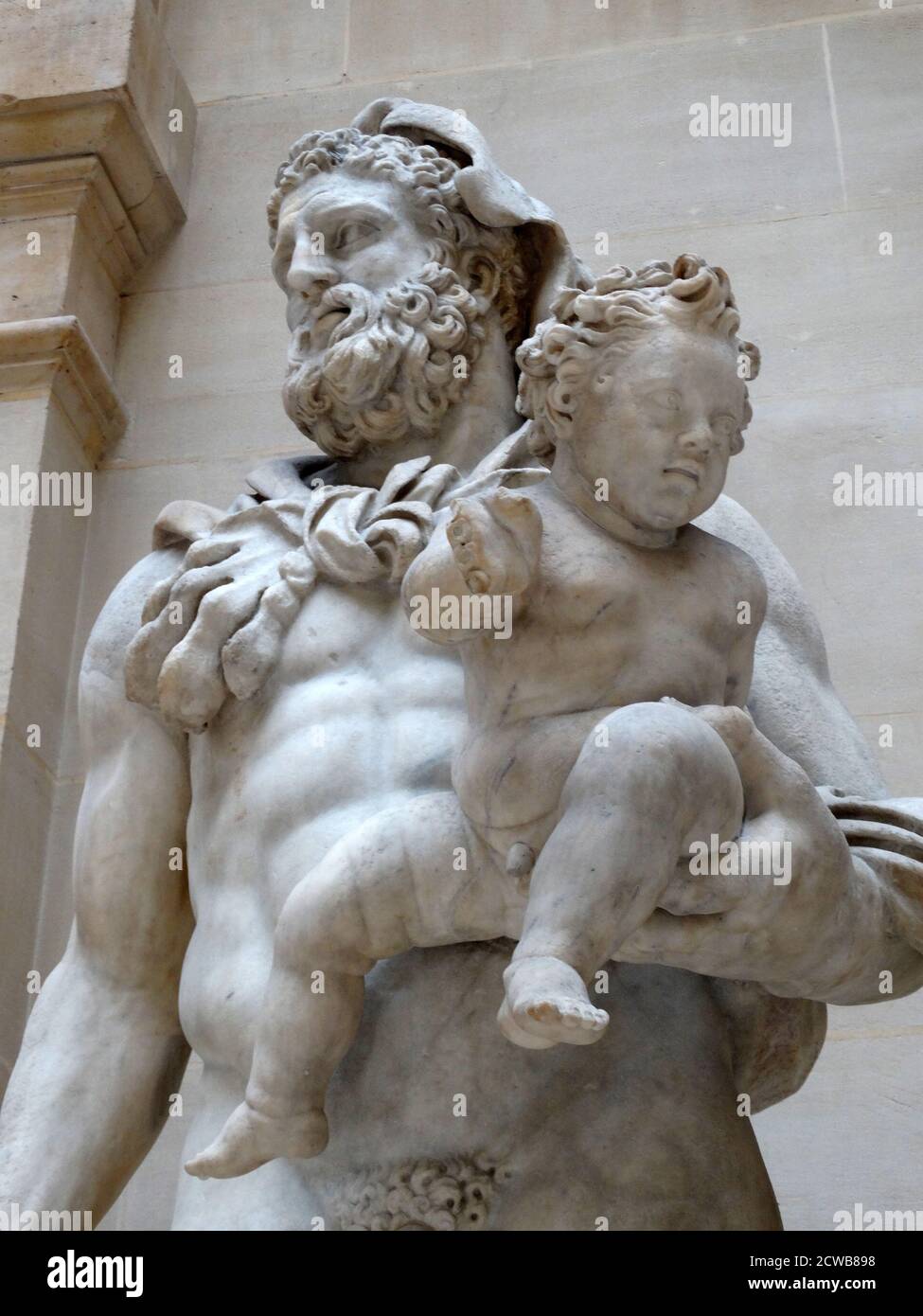 Marmorstatue mit Hercules, der seinen Sohn Telephos trägt Stockfoto