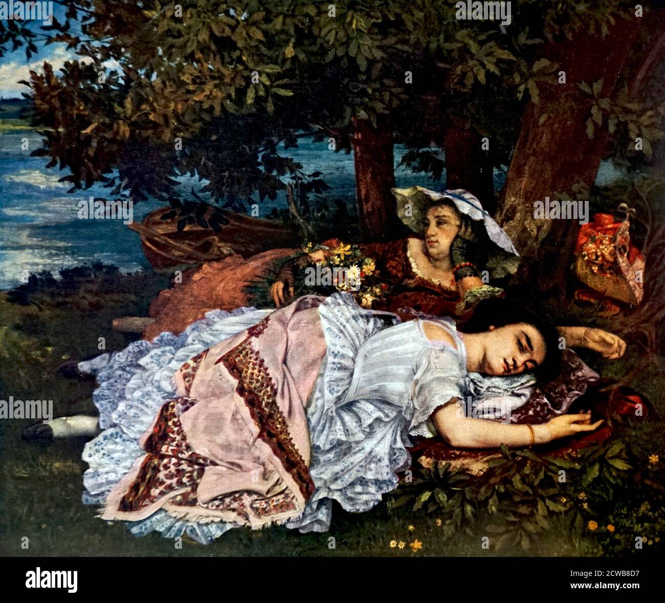 Gemälde mit dem Titel "Junge Damen am Ufer der seine" von Gustave Courbet. Jean Desire Gustave Courbet (1819-1877) ein französischer Maler Stockfoto