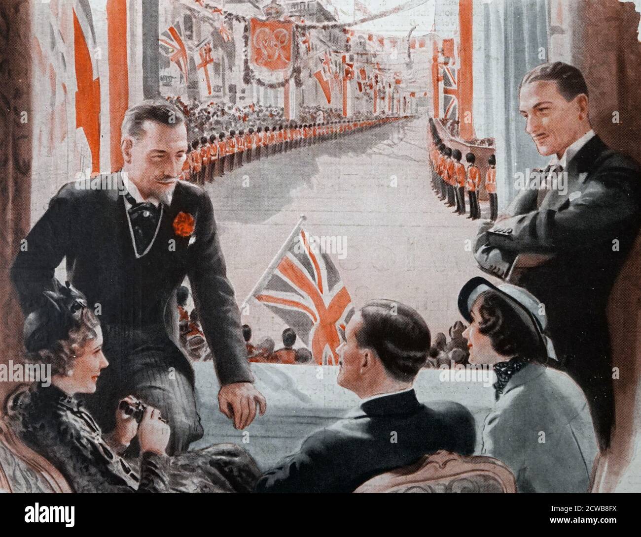 Abbildung zeigt Zuschauer beim Betrachten der Feierlichkeiten zur Krönung des britischen Königs George VI. Von 1937 Stockfoto