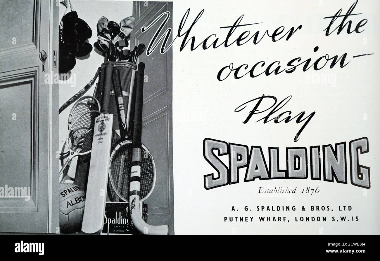 Werbung für Spalding Sportgeräte. 1936 Stockfoto