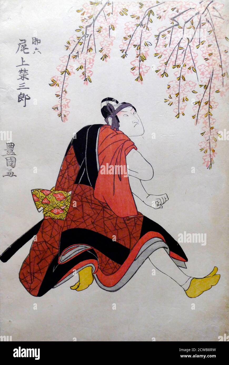 Detail - Farbholzblock-Triptychon mit dem Titel 'Sukeroku, die purpurne Kirschblüte des Edo' von Utagawa Toyokuni Stockfoto