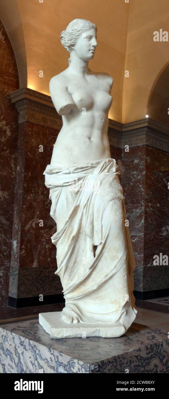 Marmorskulptur von Alexandros von Antiochia, bekannt als Venus de Milo. Alexandros von Antiochia ein griechischer Bildhauer des hellenistischen Zeitalters Stockfoto