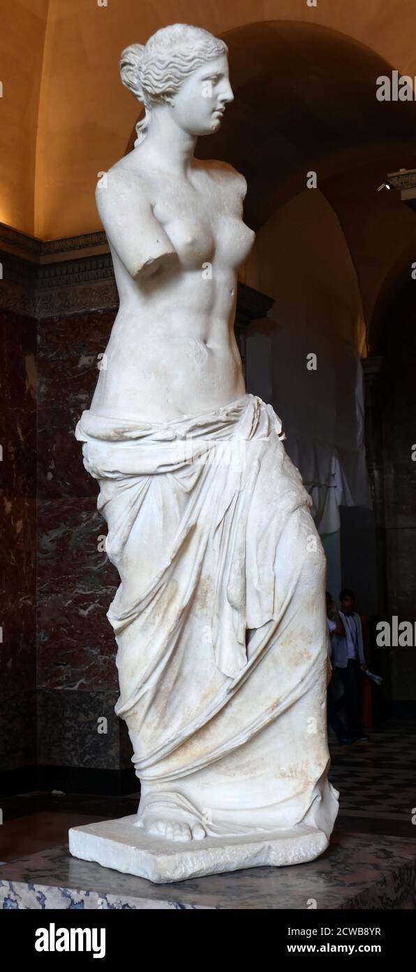 Marmorskulptur von Alexandros von Antiochia, bekannt als Venus de Milo. Alexandros von Antiochia ein griechischer Bildhauer des hellenistischen Zeitalters Stockfoto