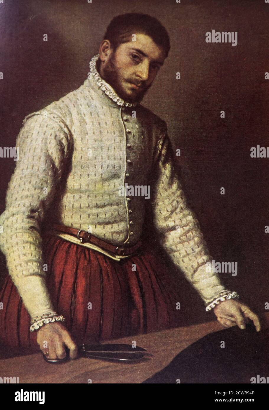 Gemälde mit dem Titel "der Schneider" von Giovanni Battista Moroni. Giovanni Battista Moroni (1520-1578) ein italienischer Maler der Spätrenaissance. Stockfoto