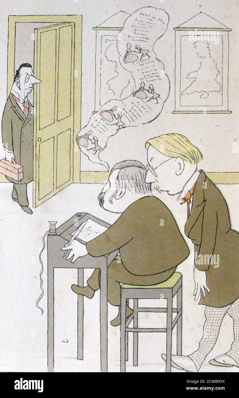 Karikatur mit dem Titel "The Board of Trade" von Max Beerbohm. Sir Henry Maximilian 'Max' Beerbohm (1872-1956) ein englischer Essayist, Parodist und Karikaturist Stockfoto