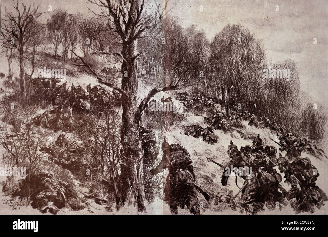 Während des Ersten Weltkriegs marschierten deutsche Soldaten in Polen an die Front. 1915 Stockfoto