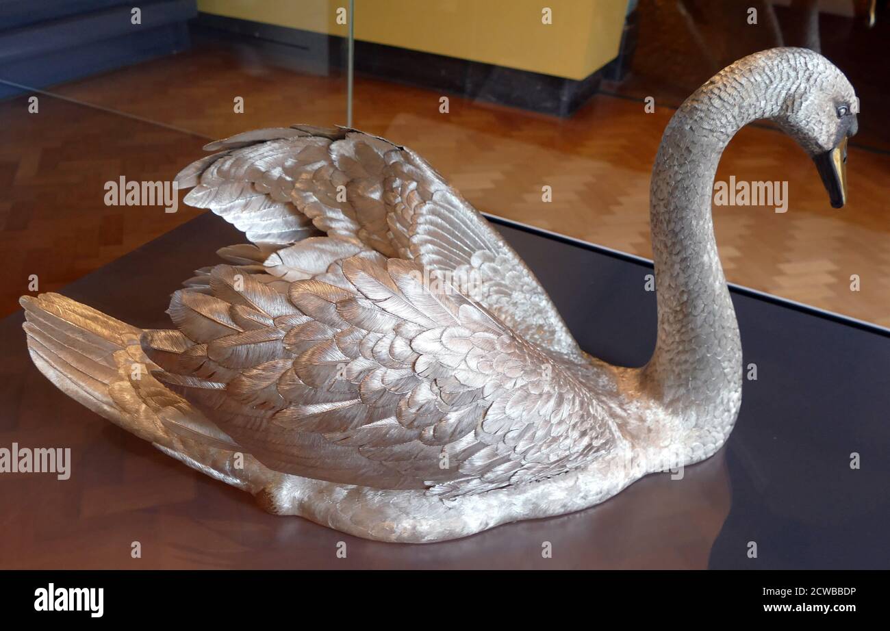 Tischdeko aus Silber und Platin. 1985 Teil der Sammlung Gilbert. Hergestellt in London von Apsley & Co Stockfoto