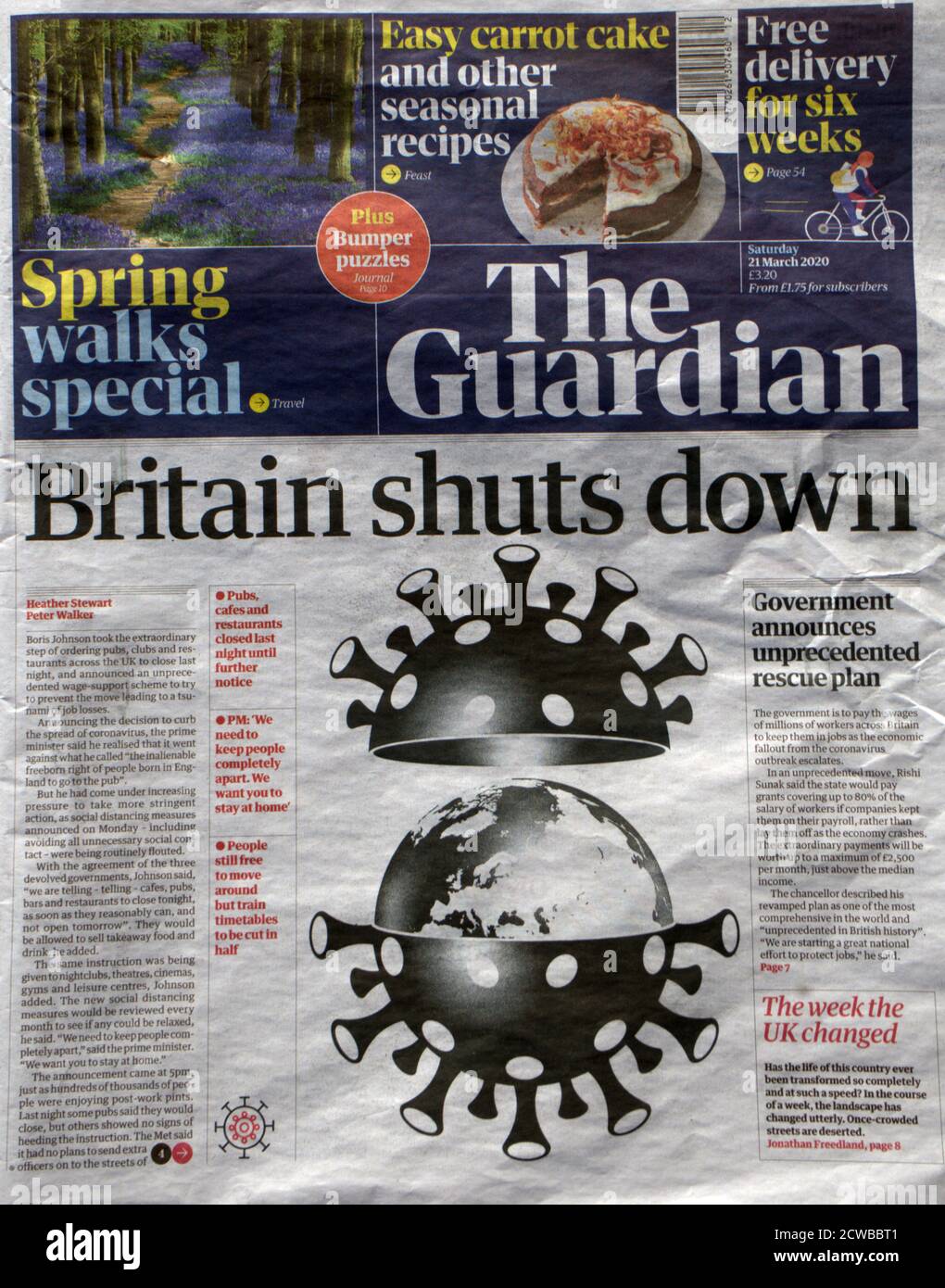 Titelseite Überschrift nach dem Vereinigten Königreich Lockdown wegen Corona Virus März 2020 Stockfoto