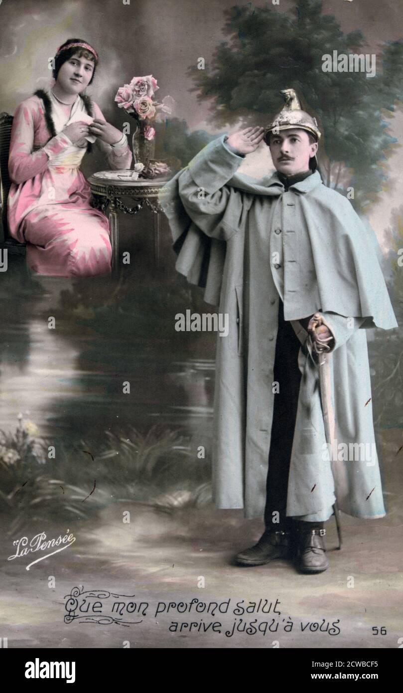 Postkarte des Ersten Weltkriegs, Frankreich, 1914-1918. Der Künstler ist unbekannt. Stockfoto