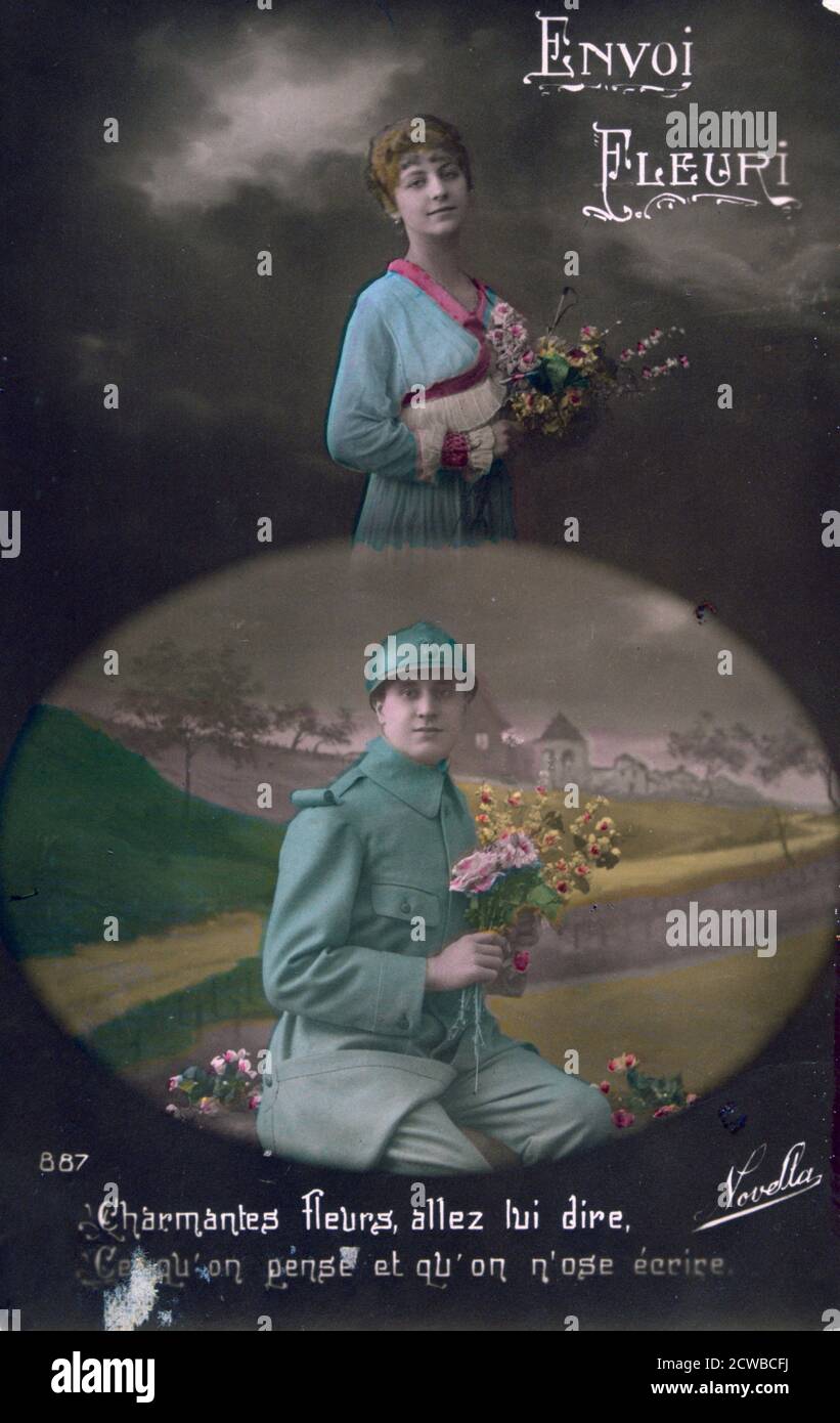 Postkarte des Ersten Weltkriegs, Frankreich, 1914-1918. Der Künstler ist unbekannt. Stockfoto