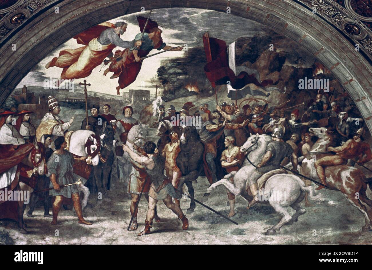 Papst Leo I., abstoßend Attila', (Detail), 1511-14. Künstler: Raphael. Raphael (1483-1520) war ein italienischer Maler und Architekt der Hochrenaissance. Seine Arbeit wird für seine Klarheit der Form, Leichtigkeit der Komposition und visuelle Leistung der menschlichen Größe bewundert. Stockfoto
