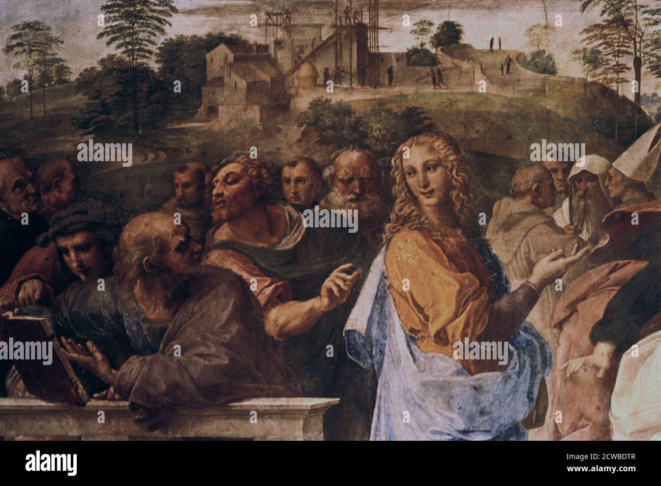 Die Disputation über das Heilige Sakrament ", (Detail), 1508-1509. Künstler: Raphael. Raphael (1483-1520) war ein italienischer Maler und Architekt der Hochrenaissance. Seine Arbeit wird für seine Klarheit der Form, Leichtigkeit der Komposition und visuelle Leistung der menschlichen Größe bewundert. Stockfoto