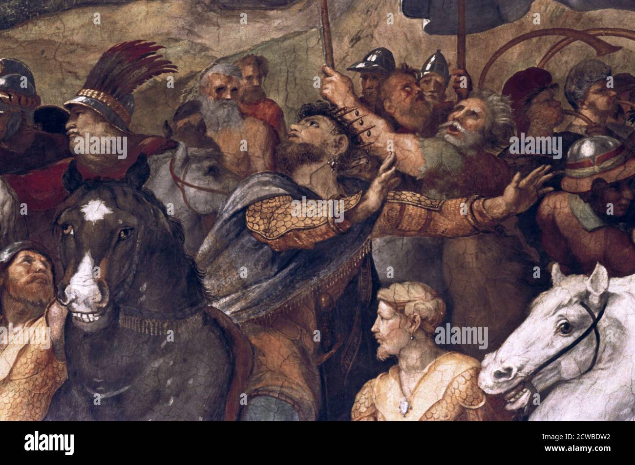 Papst Leo I., abstoßend Attila', (Detail), 1511-14. Künstler: Raphael. Raphael (1483-1520) war ein italienischer Maler und Architekt der Hochrenaissance. Seine Arbeit wird für seine Klarheit der Form, Leichtigkeit der Komposition und visuelle Leistung der menschlichen Größe bewundert. Stockfoto