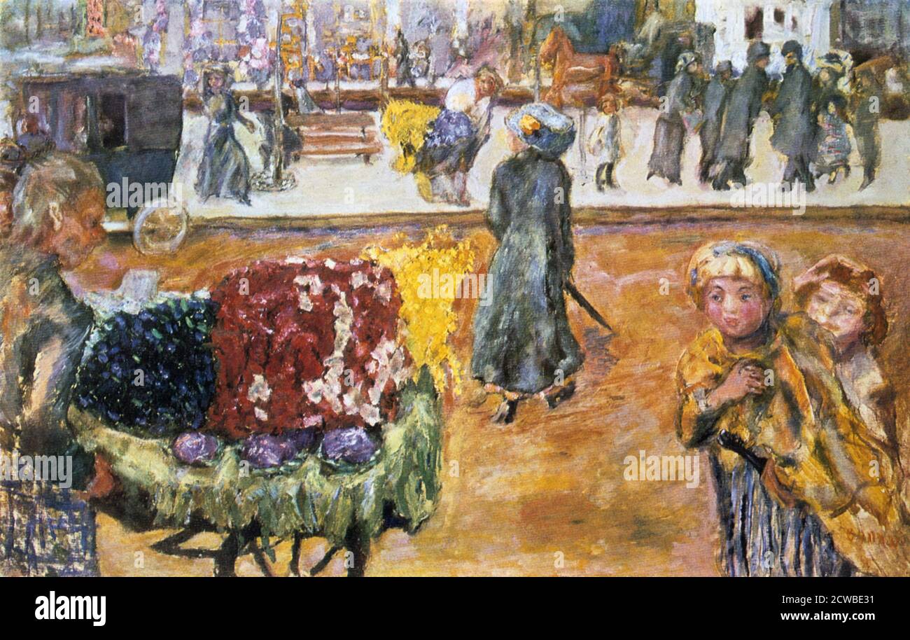 Abend in Paris', 1911. Künstler: Pierre Bonnard. Bonnard war ein französischer Maler, Illustrator und Grafiker, bekannt für die stilisierten dekorativen Qualitäten seiner Gemälde und seine kühne Verwendung von Farbe. Er war Gründungsmitglied der postimpressionistischen Gruppe der Avantgarde-Maler Les Nabis. Stockfoto