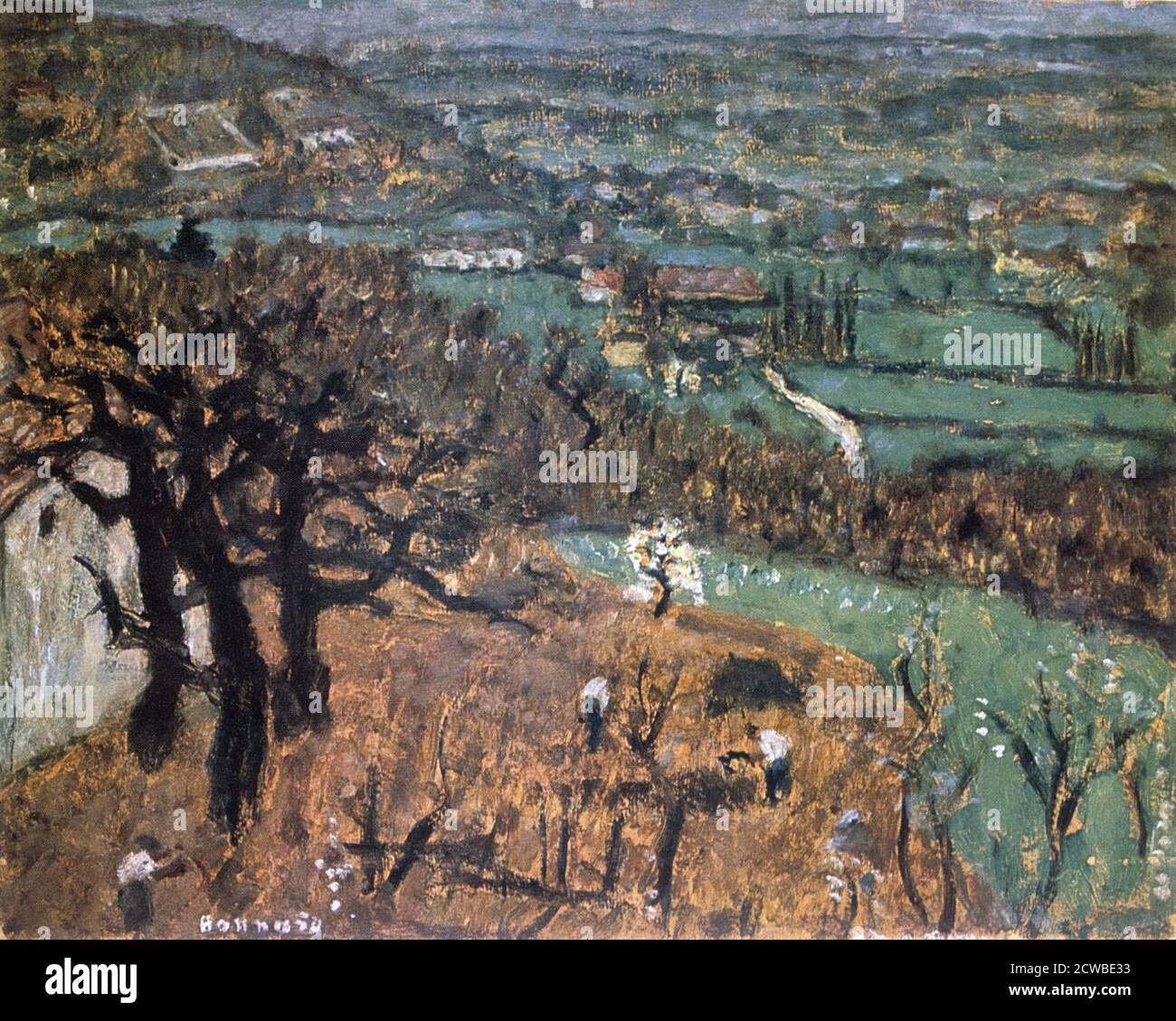 Dauphine Landscape', c1899. Künstler: Pierre Bonnard. Bonnard war ein französischer Maler, Illustrator und Grafiker, bekannt für die stilisierten dekorativen Qualitäten seiner Gemälde und seine kühne Verwendung von Farbe. Er war Gründungsmitglied der postimpressionistischen Gruppe der Avantgarde-Maler Les Nabis. Stockfoto