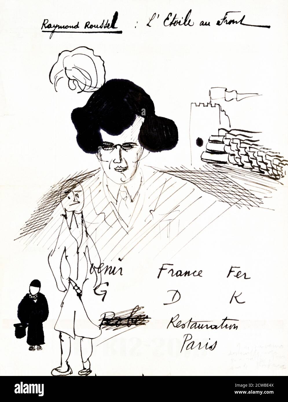 Rebus: Raymond Roussei', 1900-1954. Künstler: Robert Desnos. Robert Desnos (1900 - 1945) war ein französischer surrealistischer Dichter, der den automatischen Schreibstil entwickelte, der die Assoziationen und Sprünge des Unterbewusstseins aufzeichnete. Stockfoto