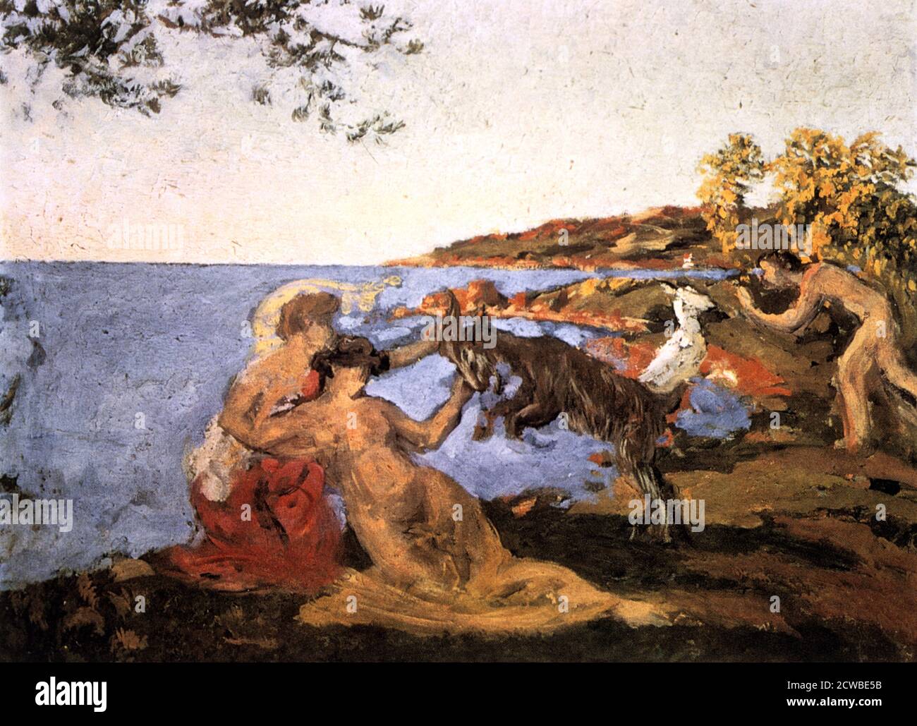 'Mytologisches Motiv', 1903 Künstler: Ker Xavier Roussel. Staatliches Museum für Neue westliche Kunst, Moskau. Die Nabis entwickelten einen flachen, stark dekorativen, stark umrissenen Stil und vereinigten sich in ihrer Abneigung gegen den Impressionismus. Stockfoto