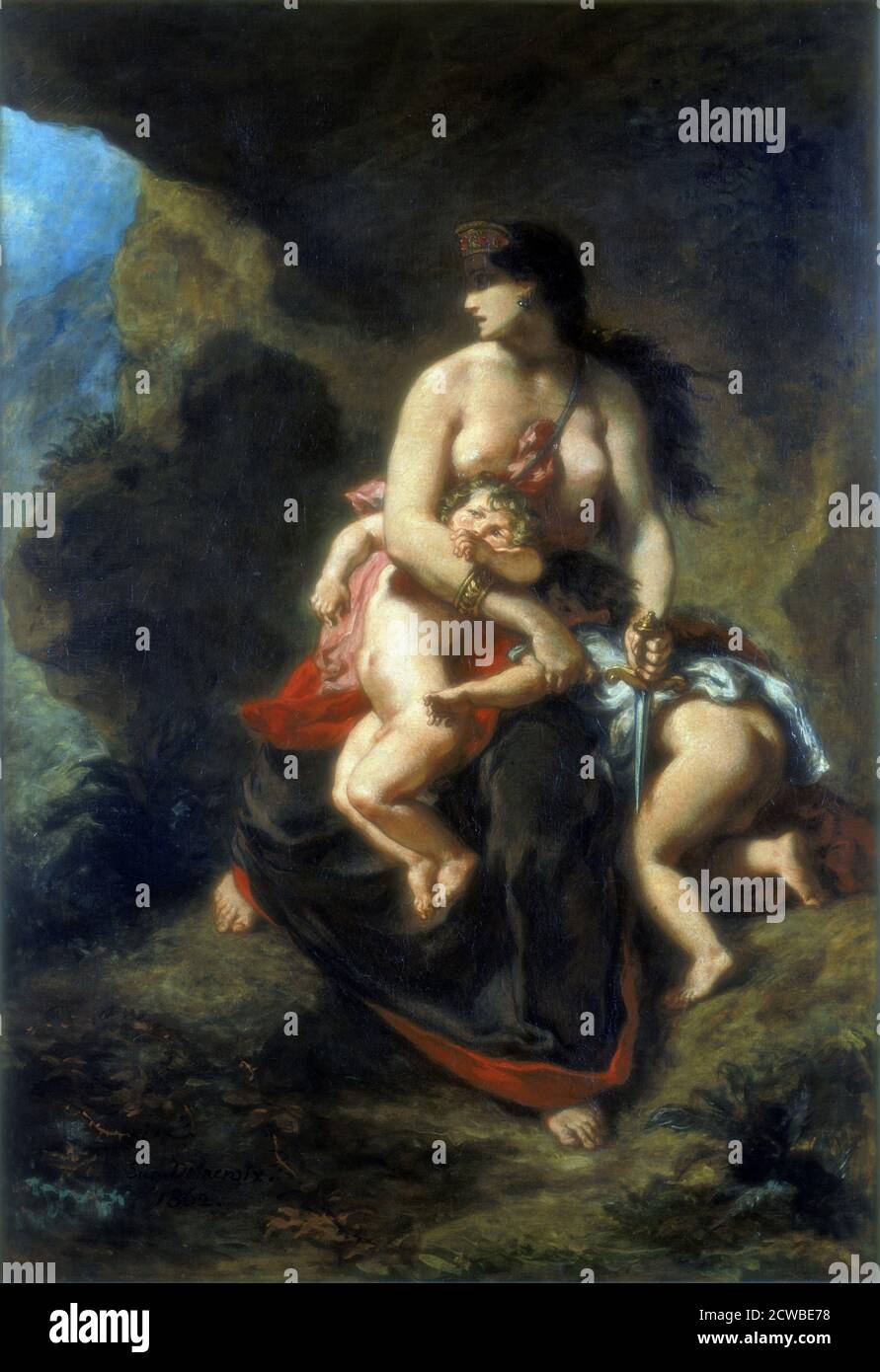 Medea', 1862. Künstler: Eugene Delacroix. Delacroix war ein französischer romantischer Künstler, der als der Führer der französischen romantischen Schule angesehen wurde. Stockfoto