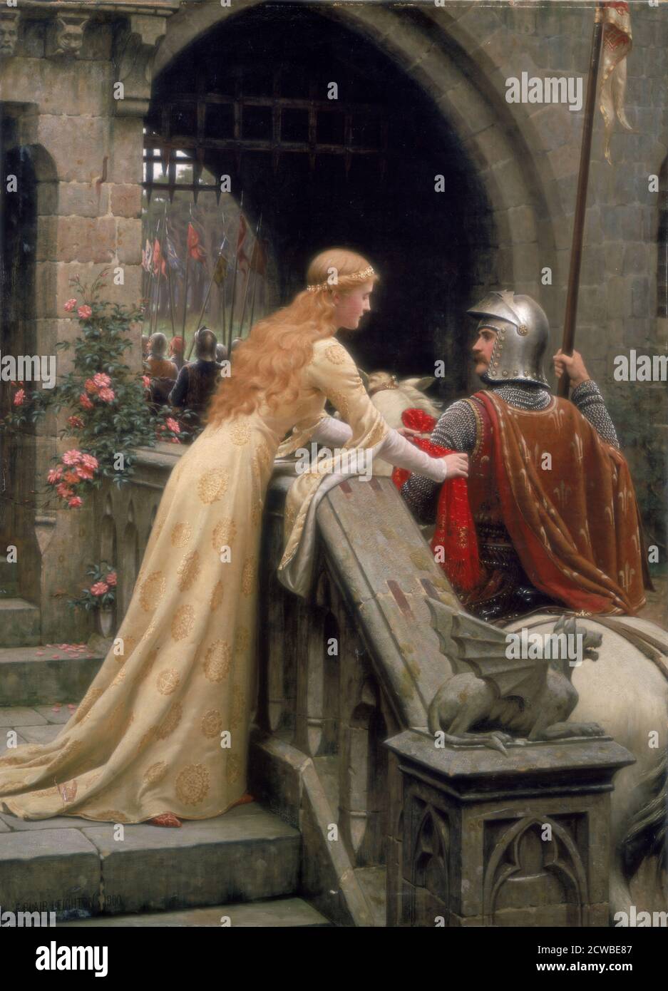 God Speed“, 1900. Künstler: Edmund Blair Leighton. Edmund Blair Leighton (1852-1922) war ein englischer Maler historischer Genreszenen, spezialisiert auf Regency und mittelalterliche Themen. Stockfoto