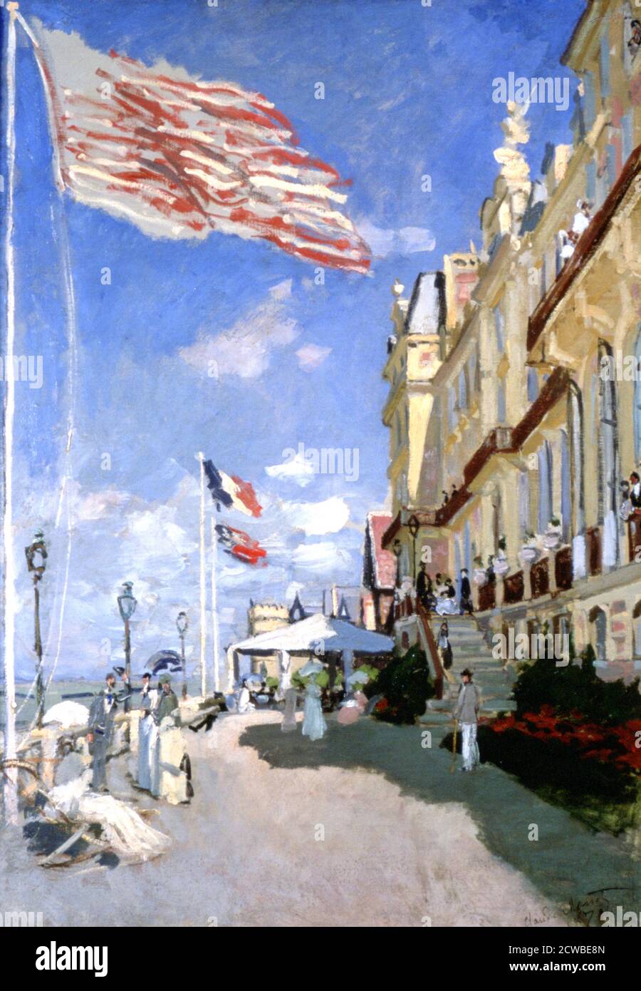 Hotel des Roches Noires, Trouville', 1870 Künstler: Claude Monet. Monet war ein französischer Maler, ein Begründer der französischen Impressionistenmalerei und der konsequenteste und produktivste Praktiker der Bewegungsphilosophie. Stockfoto