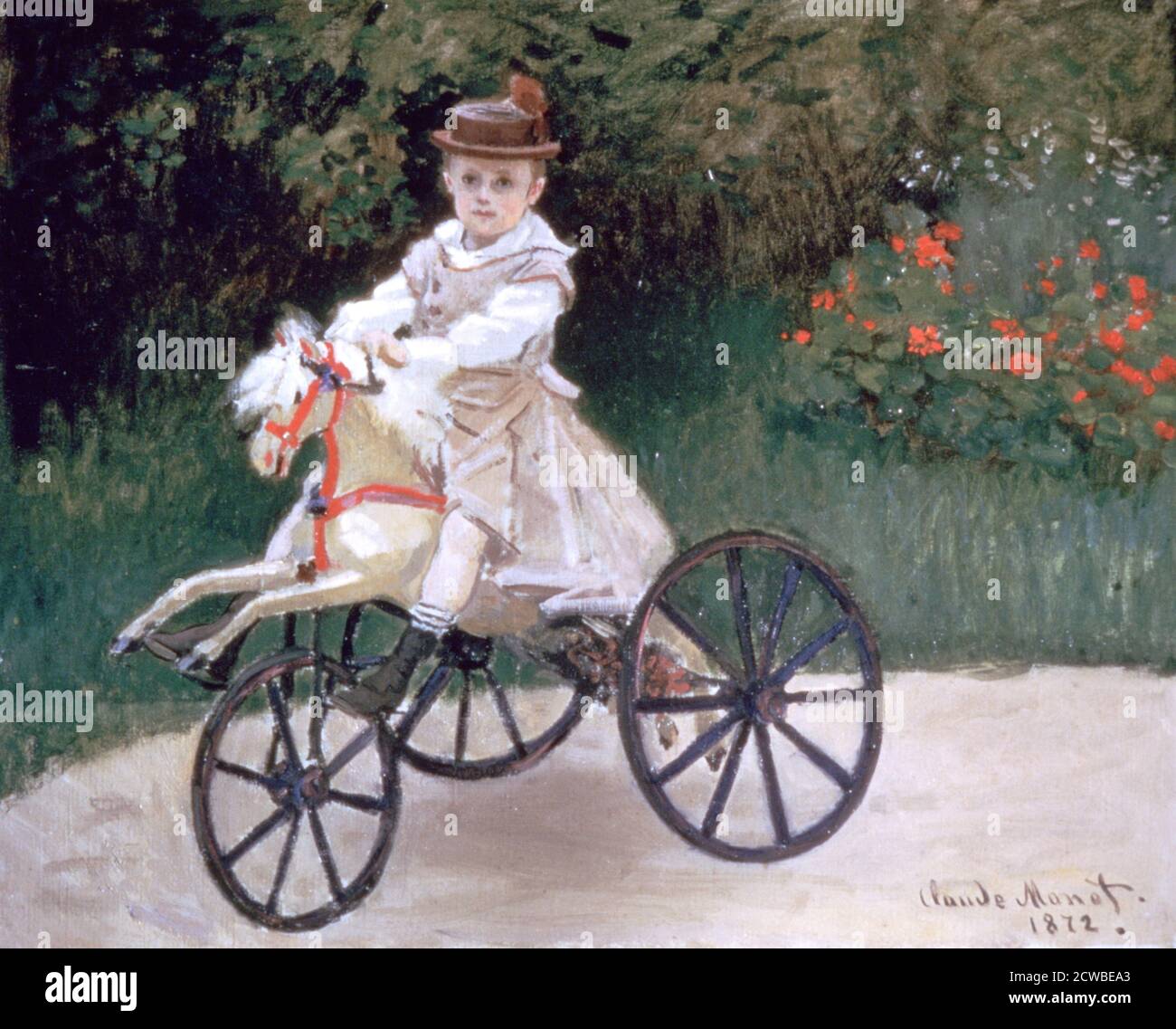 Jean Monet auf einem mechanischen Pferd', 1872. Künstler: Claude Monet. Monet war ein französischer Maler, ein Begründer der französischen Impressionistenmalerei und der konsequenteste und produktivste Praktiker der Bewegungsphilosophie. Stockfoto
