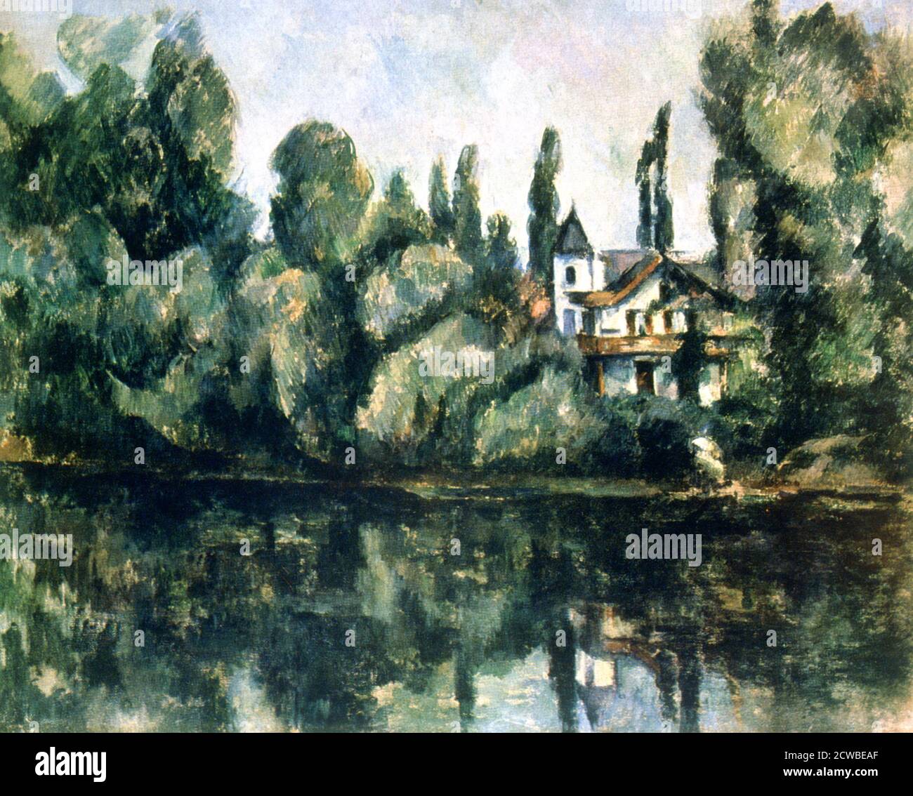 Die Ufer der Marne, Villa am Ufer eines Flusses', c1888. Künstler: Paul Cezanne. Cezanne (1839-1906) war ein französischer Künstler und Post-Impressionist Maler, dessen Arbeit legte den Grundstein für den Übergang von der 19. Jahrhundert impressionistischen Bewegung zu 20. Jahrhundert Stile wie Kubismus. Stockfoto