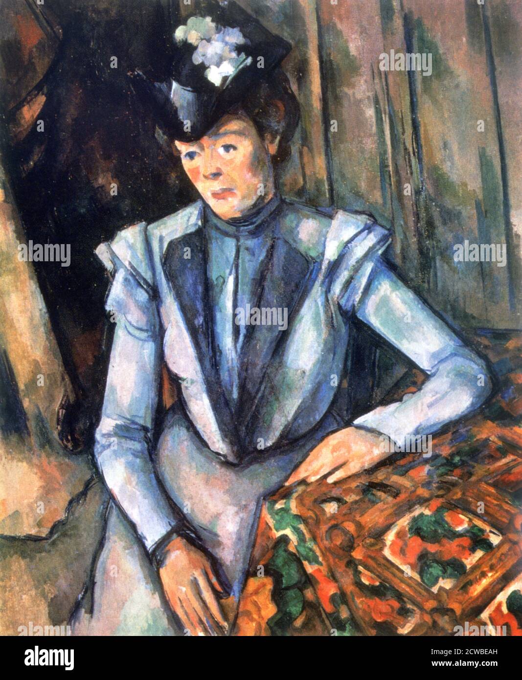 Frau sitzt in blau', 1902-1906. Künstler: Paul Cezanne. Cezanne (1839-1906) war ein französischer Künstler und Post-Impressionist Maler, dessen Arbeit legte den Grundstein für den Übergang von der 19. Jahrhundert impressionistischen Bewegung zu 20. Jahrhundert Stile wie Kubismus. Stockfoto