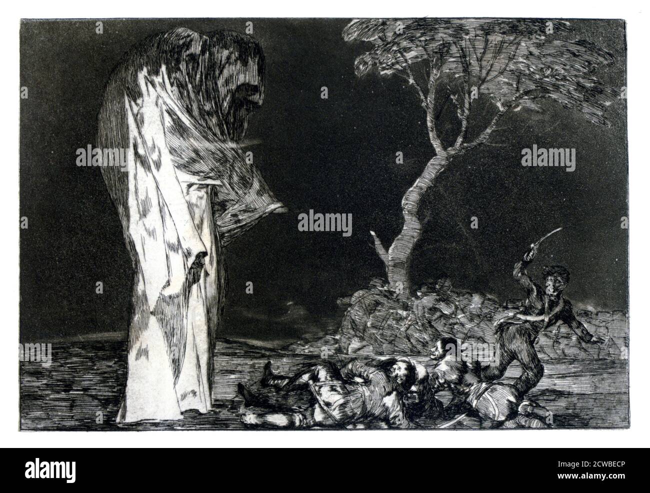 Riddle of Fear', 1819-1823 Künstler: Francisco Goya. Tafel 2 der 'Sprüche', veröffentlicht 1864. 'Sprichwörter' ist ein Album mit zweiundzwanzig Drucken, das die letzte große Serie von Drucken von Francisco Goya ist. Stockfoto