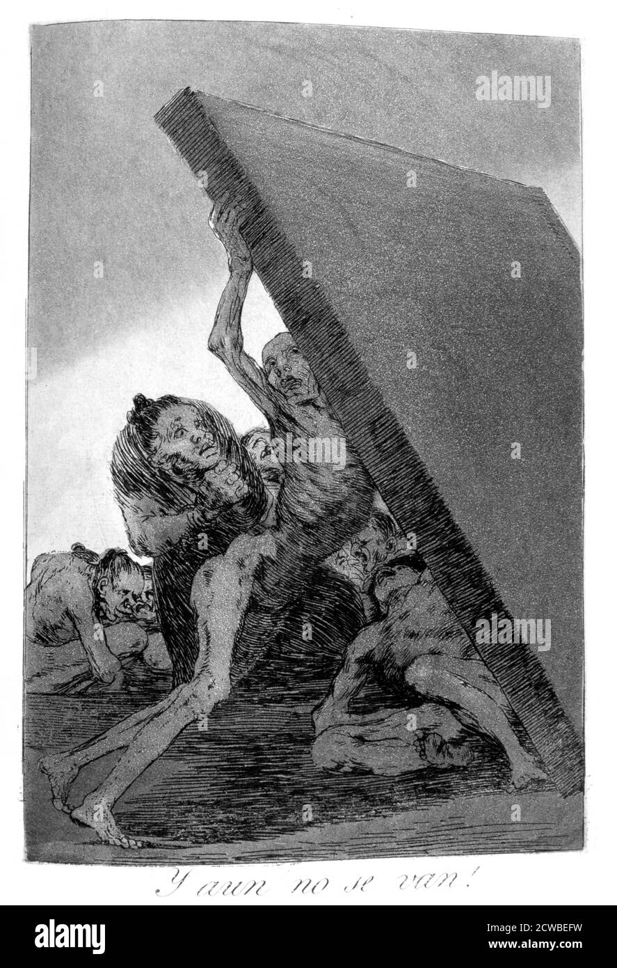 'Und trotzdem gehen sie nicht!', 1799 Künstler: Francisco Goya. Platte 59 von 'Los Caprichos'. Los Caprichos sind ein Satz von 80 Drucken in Aquatinta und Radierung, die der spanische Künstler Francisco Goya 1797 und 1798 schuf und 1799 als Album veröffentlicht wurde. Stockfoto