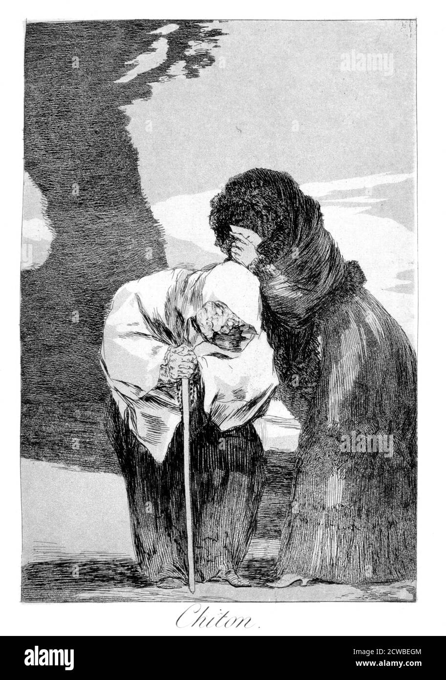 Hush', 1799 Künstler: Francisco Goya. Platte 28 von 'Los Caprichos'. Los Caprichos sind ein Satz von 80 Drucken in Aquatinta und Radierung, die der spanische Künstler Francisco Goya 1797 und 1798 schuf und 1799 als Album veröffentlicht wurde. Stockfoto