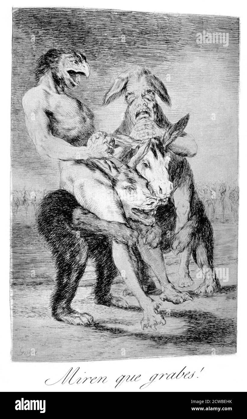 'Schau, wie feierlich sie sind!', 1799 Künstler: Francisco Goya. Platte 63 von 'Los Caprichos'. Los Caprichos sind ein Satz von 80 Drucken in Aquatinta und Radierung, die der spanische Künstler Francisco Goya 1797 und 1798 schuf und 1799 als Album veröffentlicht wurde. Stockfoto