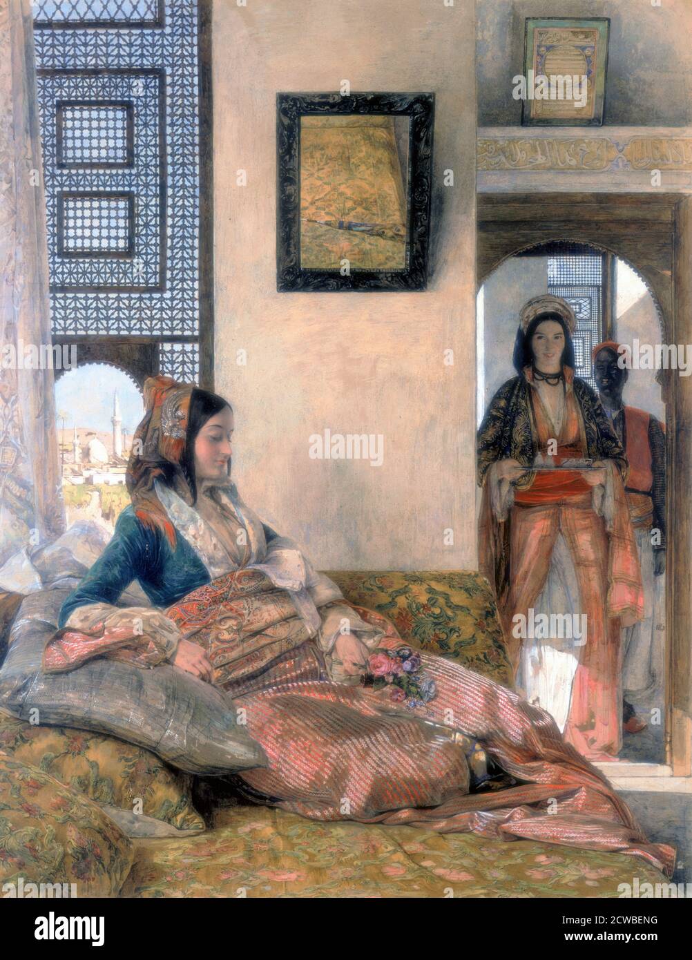 'Life in the Hareem', 1858 Künstler: John Frederick Lewis. Ein Häftling des Hareem, der in der Sammlung im Victoria and Albert Museum, London, untergebracht ist. Stockfoto