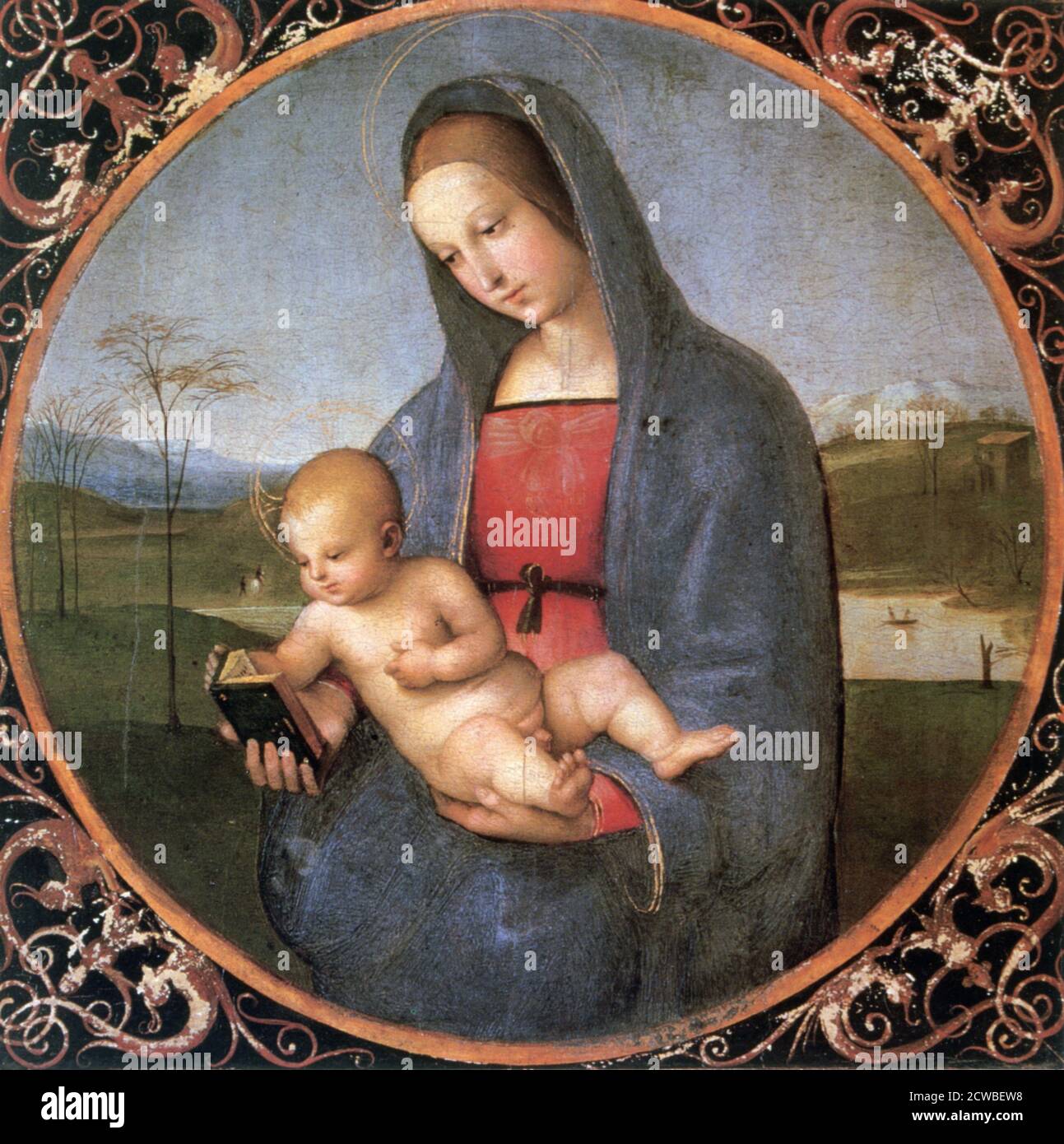 Die Madonna Conestabile', 1502-1503. Künstler: Raphael. Raphael (1483-1520) war ein italienischer Maler und Architekt der Hochrenaissance. Seine Arbeit wird für seine Klarheit der Form, Leichtigkeit der Komposition und visuelle Leistung der menschlichen Größe bewundert. Stockfoto